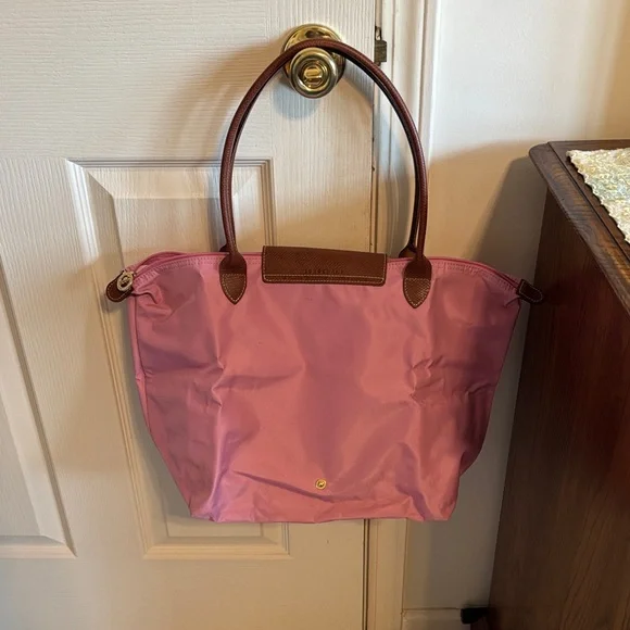 Longchamp Pink Tote with Brown Leather Trim - Picture 2 of 10